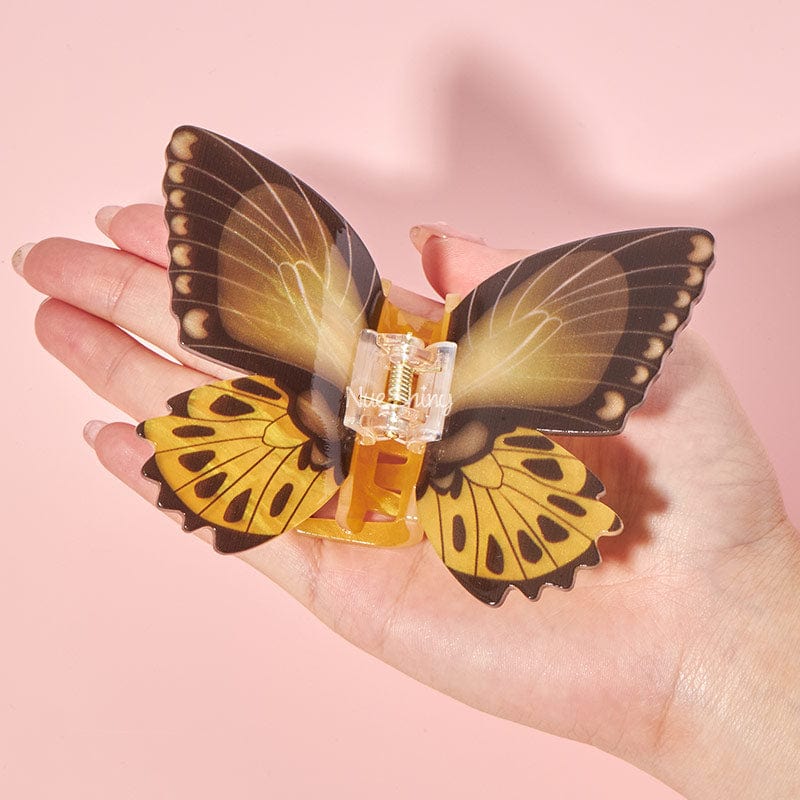 Large Floral Flutter Charm Golden Butterfly Hair Claw丨NueShiny