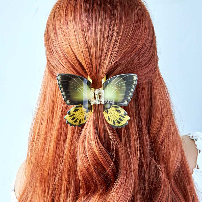 Large Floral Flutter Charm Golden Butterfly Hair Claw丨NueShiny