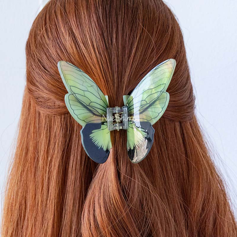 Large Floral Flutter Charm Light Green Butterfly Hair Claw丨NueShiny