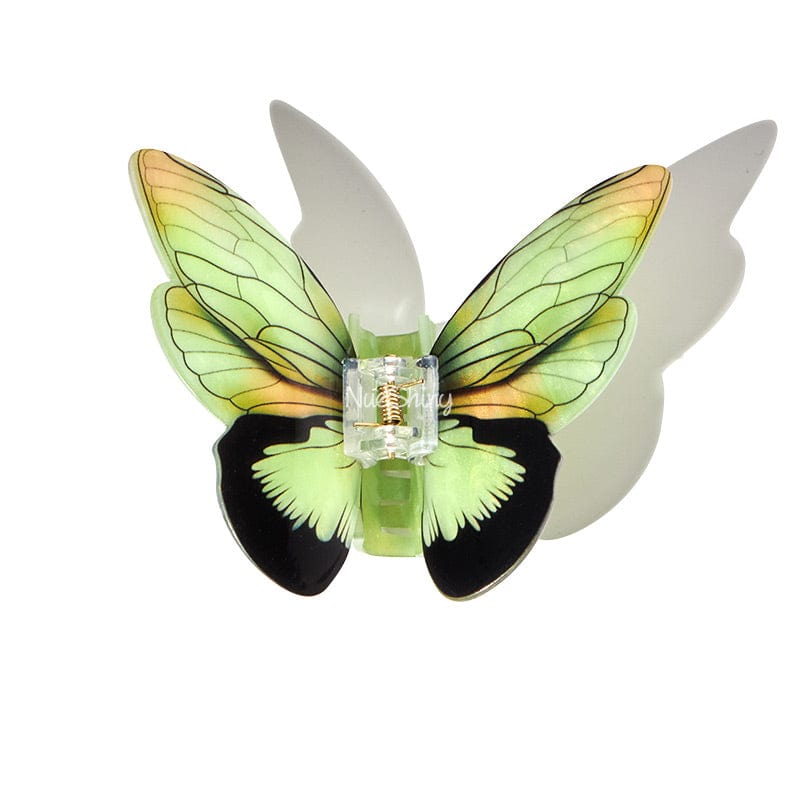 Large Floral Flutter Charm Light Green Butterfly Hair Claw丨NueShiny