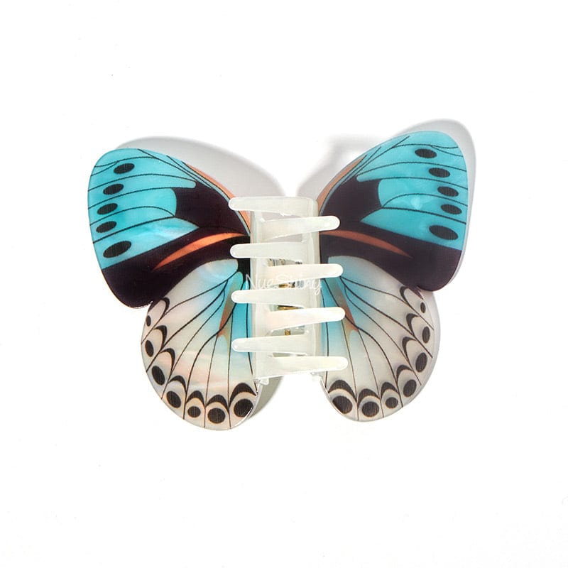 Large Floral Flutter Charm Turquoise Butterfly Hair Claw丨NueShiny