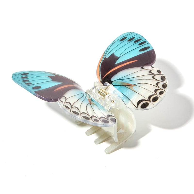 Large Floral Flutter Charm Turquoise Butterfly Hair Claw丨NueShiny