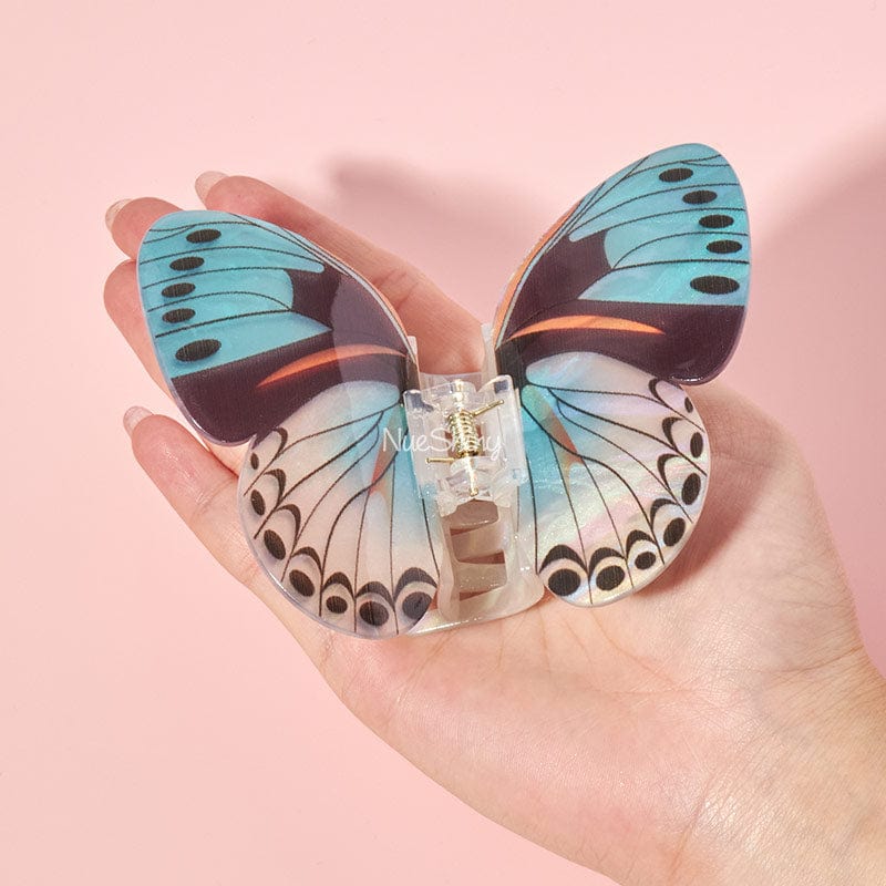 Large Floral Flutter Charm Turquoise Butterfly Hair Claw丨NueShiny