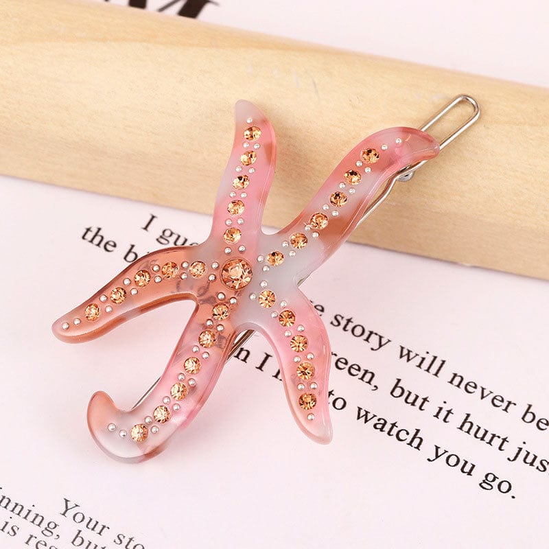 Glamorous Crystal Rose Pink Starfish Hair Clip