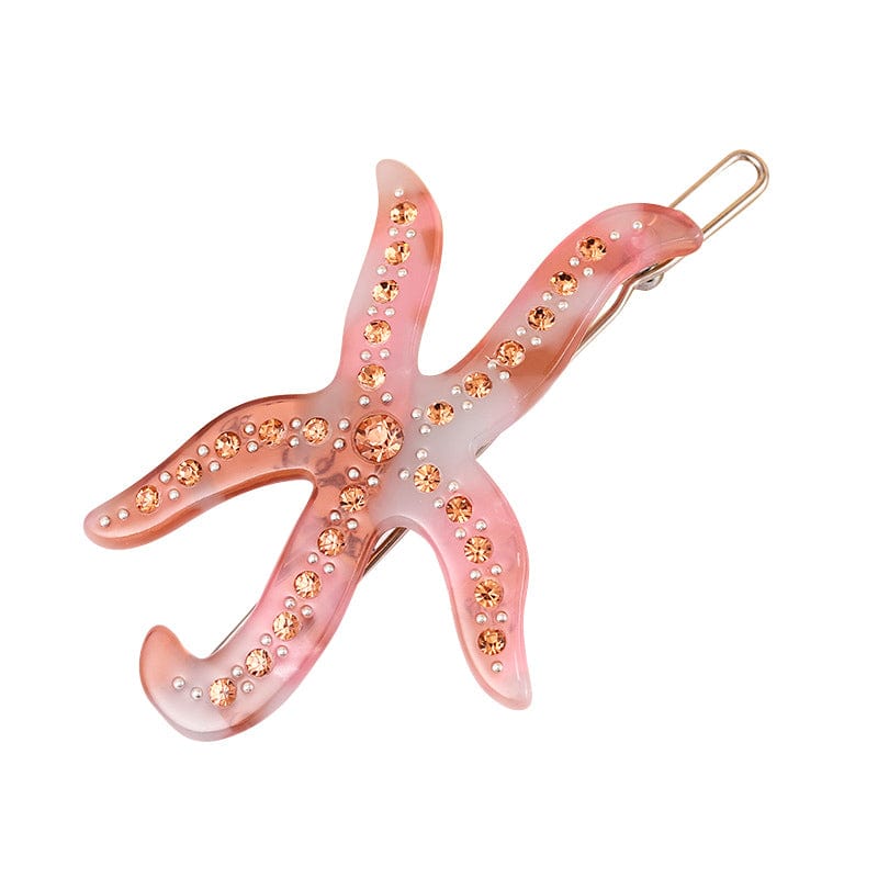 Glamorous Crystal Rose Pink Starfish Hair Clip