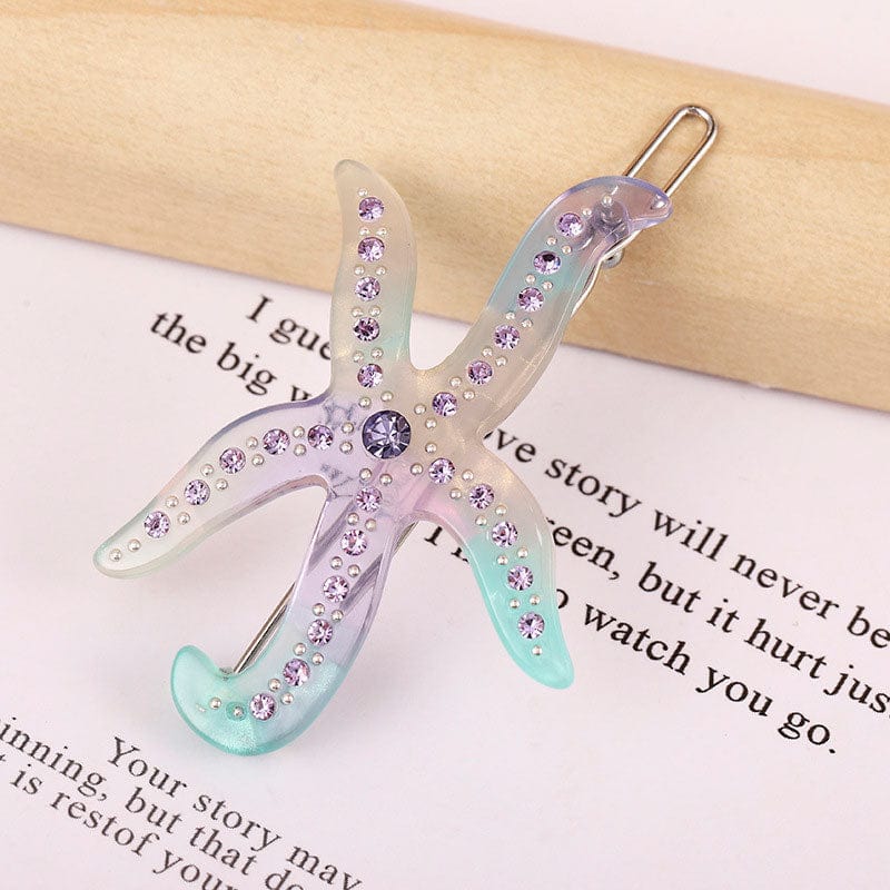 Glamorous Crystal Purple Cyan Starfish Hair Clip丨NueShiny