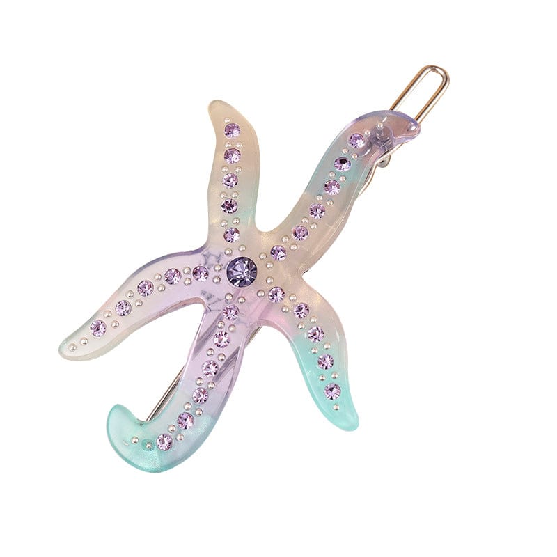 Glamorous Crystal Purple Cyan Starfish Hair Clip丨NueShiny