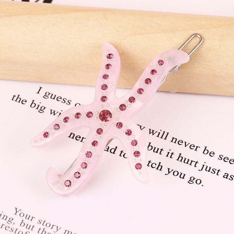 Glamorous Crystal Pink Starfish Hair Clip丨NueShiny