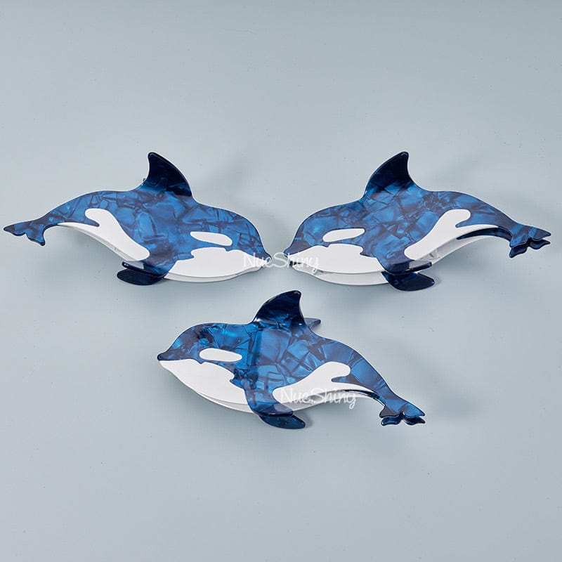 Seashell Blue/Green Orca Figurine - Polymer Clay Ocean Collection