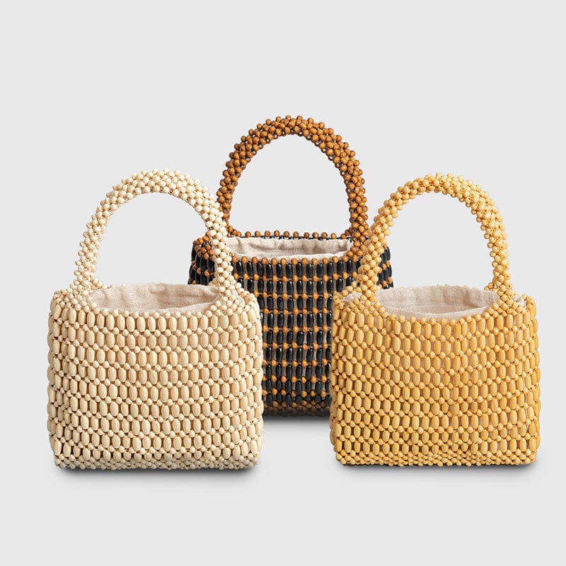 Ivory White Wood Beaded Handbag丨NueShiny