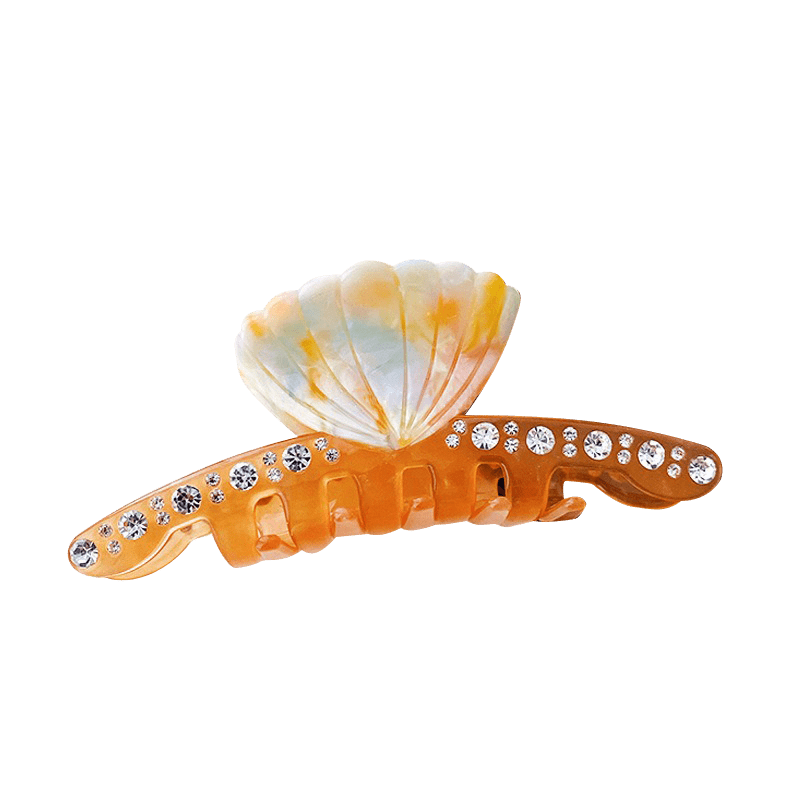 Large Orange Seashell And Diamond Hair Clip 丨NueShiny