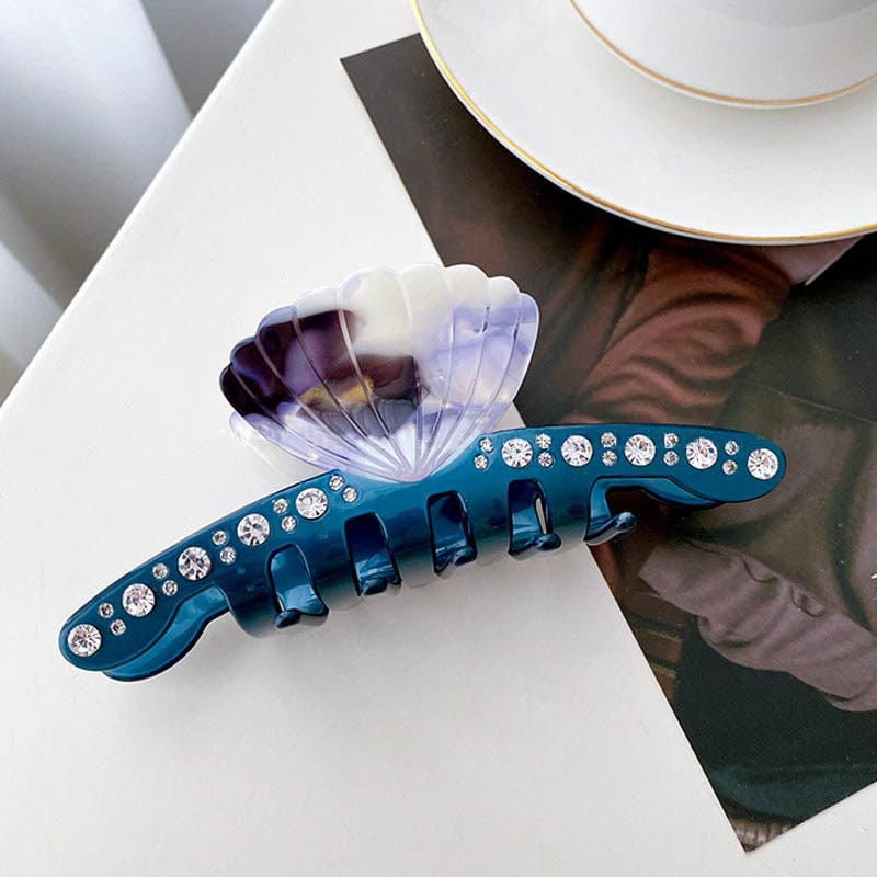 Large Blue Seashell And Diamond Hair Clip 丨NueShiny