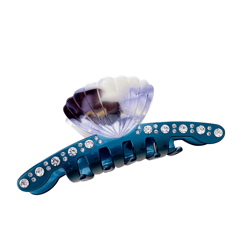 Large Blue Seashell And Diamond Hair Clip 丨NueShiny