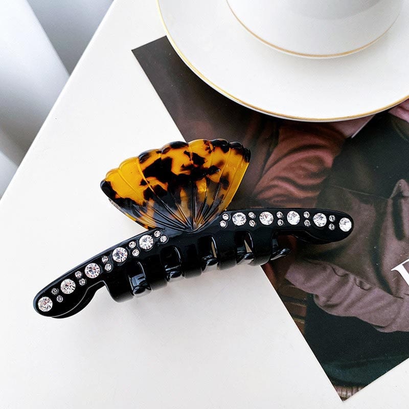 Large Black Seashell And Diamond Hair Clip 丨NueShiny