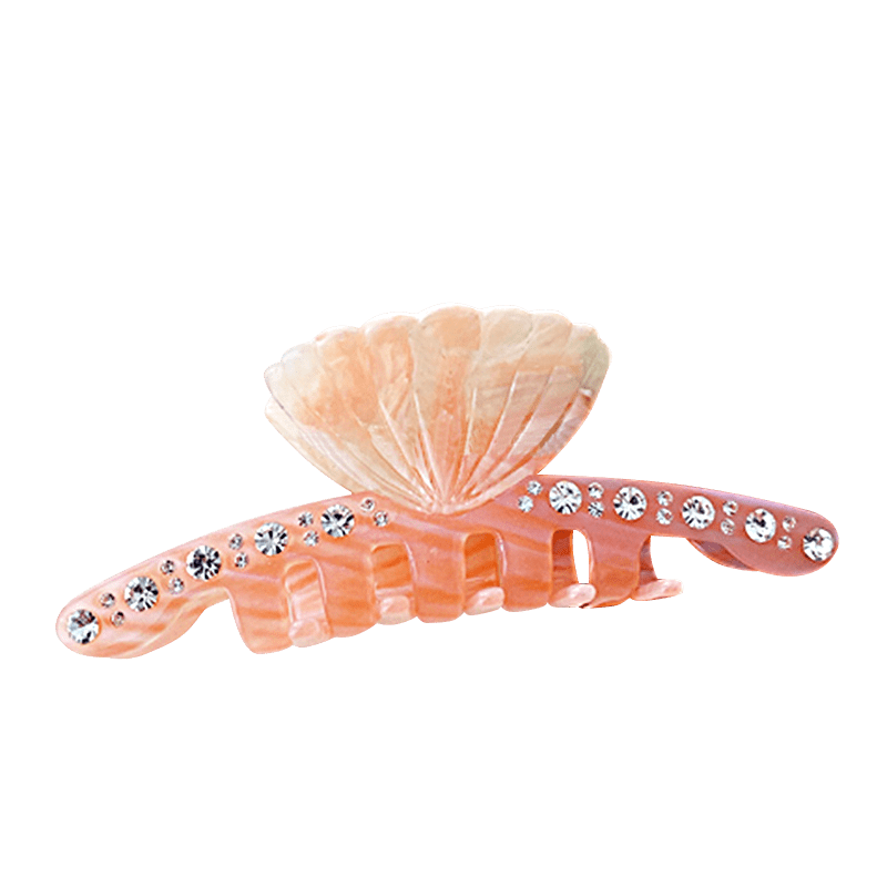 Large Pink Seashell And Diamond Hair Clip 丨NueShiny