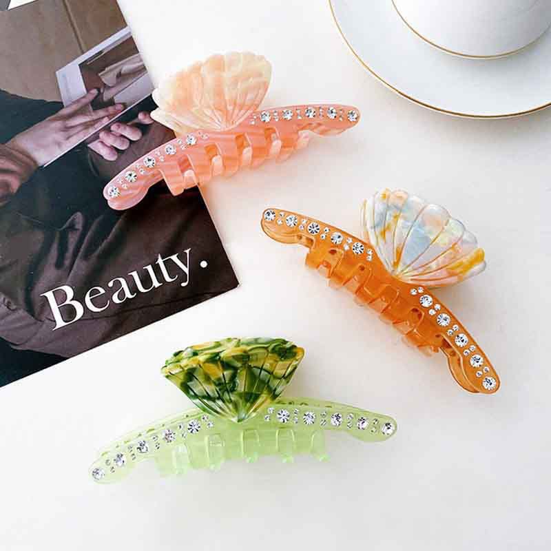 Large Pink Seashell And Diamond Hair Clip 丨NueShiny