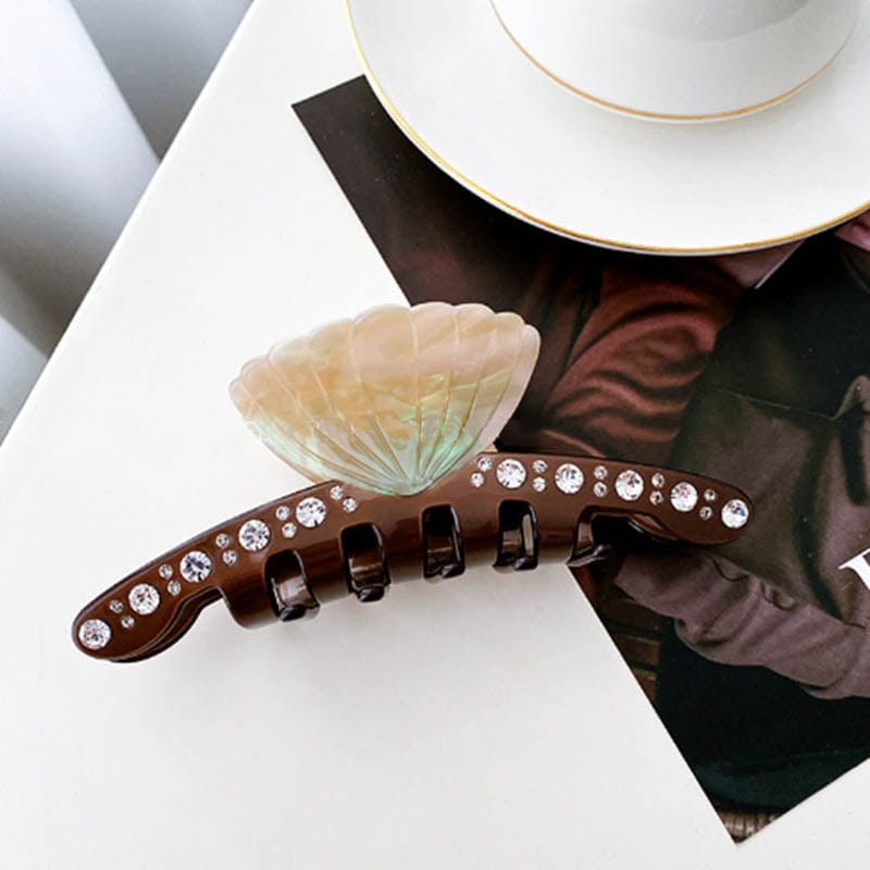 Large Brown Seashell And Diamond Hair Clip 丨NueShiny