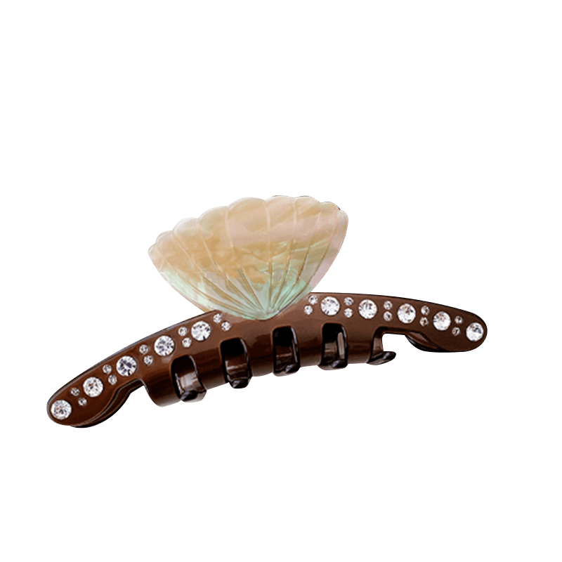 Large Brown Seashell And Diamond Hair Clip 丨NueShiny