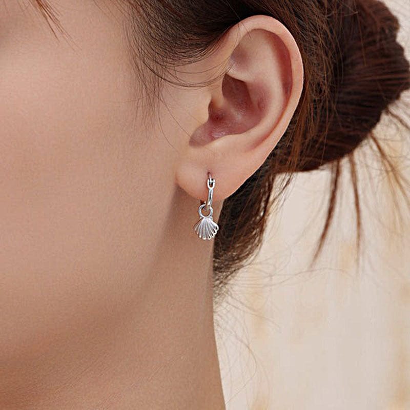 Sterling Silver Shell Huggie Hoops Earrings | NueShiny