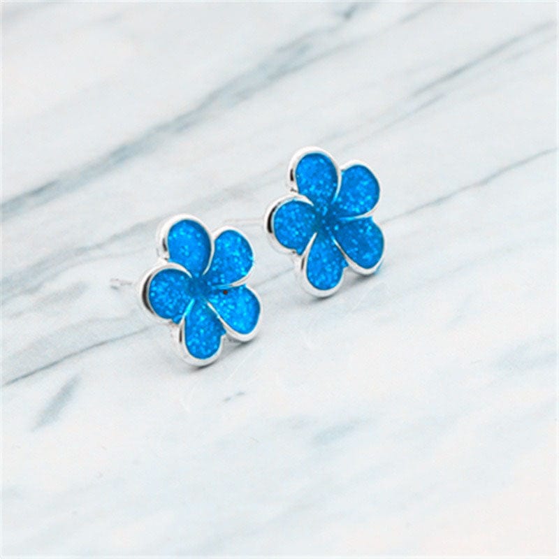 Silver Sapphire Flower Earrings | NueShiny