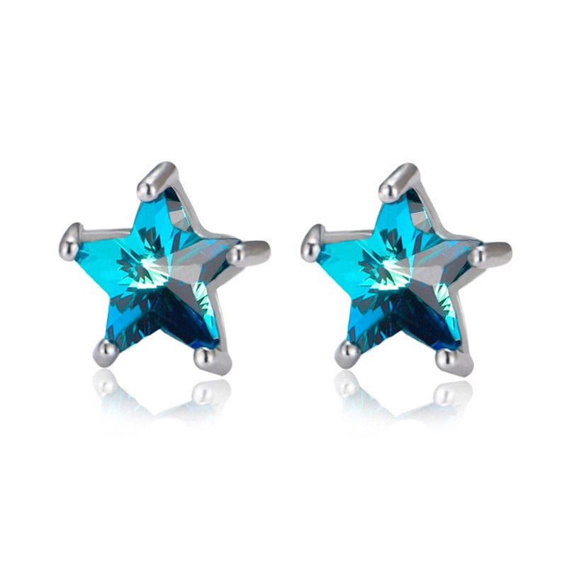 Silver Blue Diamond Star Earrings | NueShiny