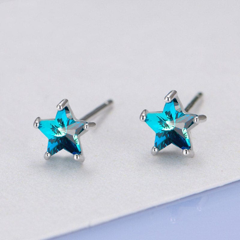 Silver Blue Diamond Star Earrings | NueShiny