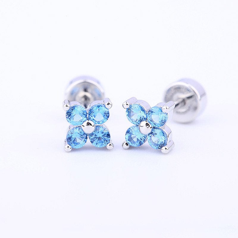 Silver Blue Diamond Clover Earrings | NueShiny