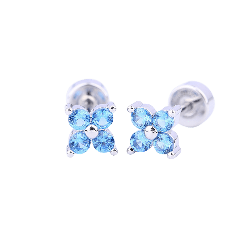 Silver Blue Diamond Clover Earrings | NueShiny