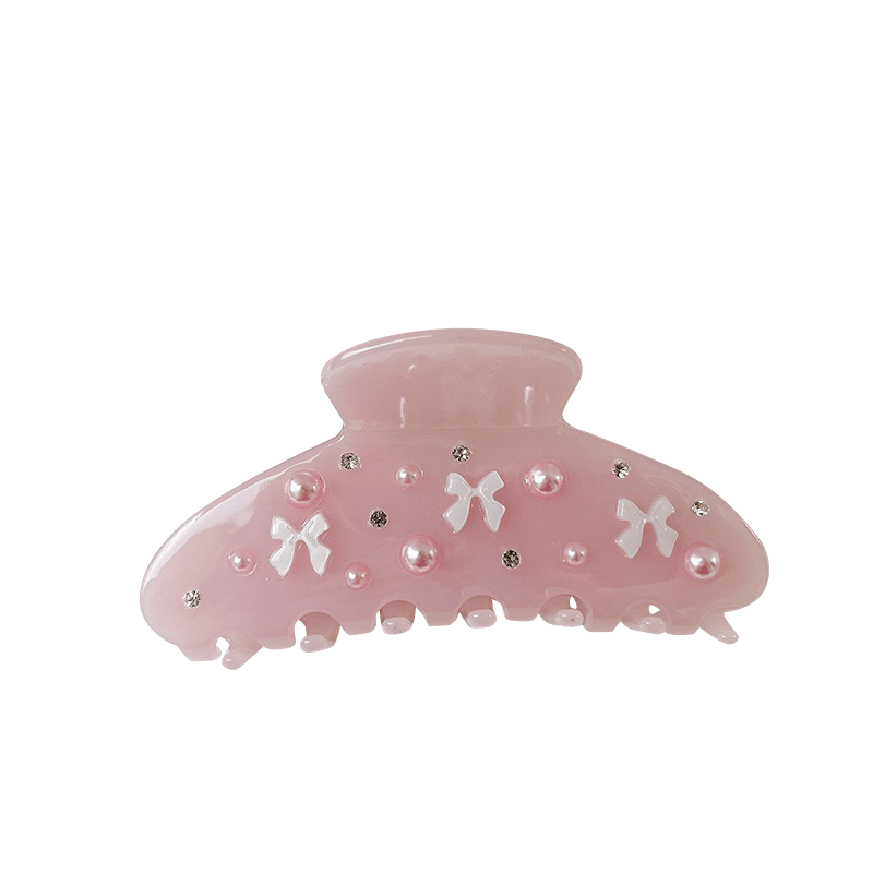 Large Pink Pearl Bow Tie Hair Claw | NueShiny