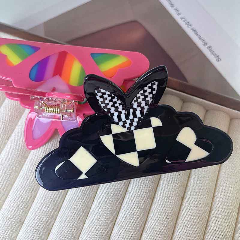 Jumbo Black Checkerboard Butterfly Hair Claw | NueShiny