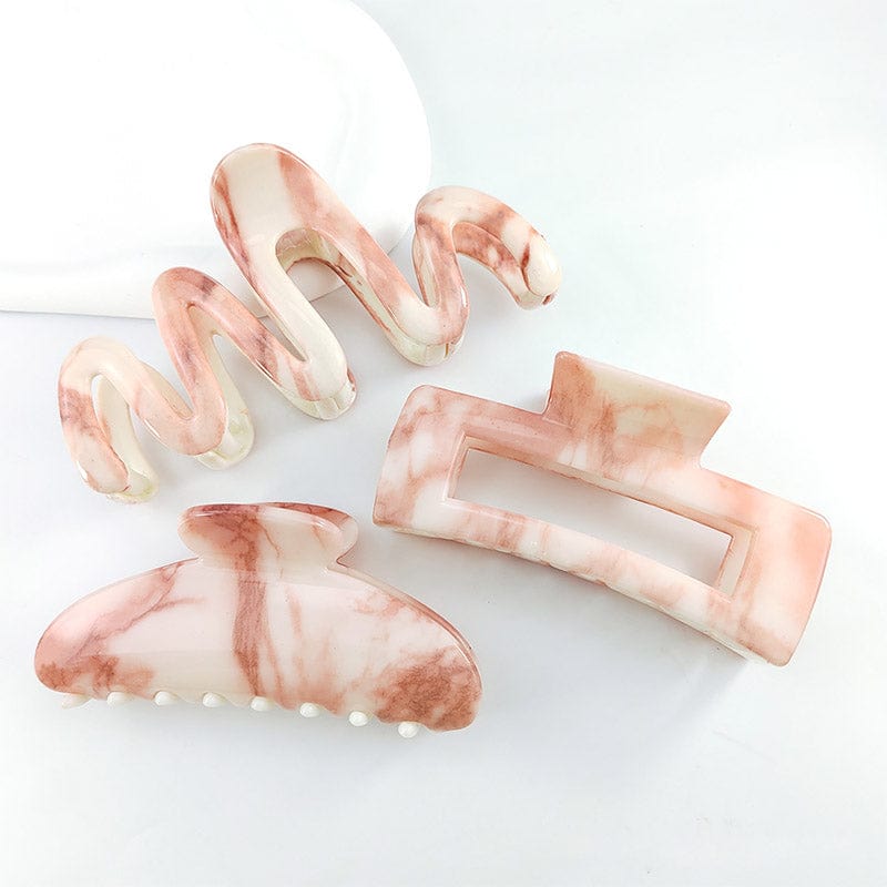 Medium Pink Marble Pattern Hair Claw | NueShiny