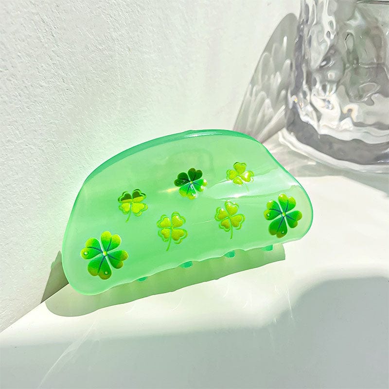 Medium Green Four-Leaf Clover Hair Claw | NueShiny