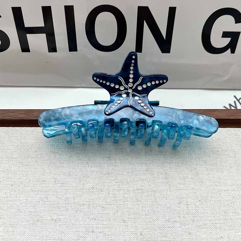 Large Blue Starfish Embellished Hairpin | NueShiny