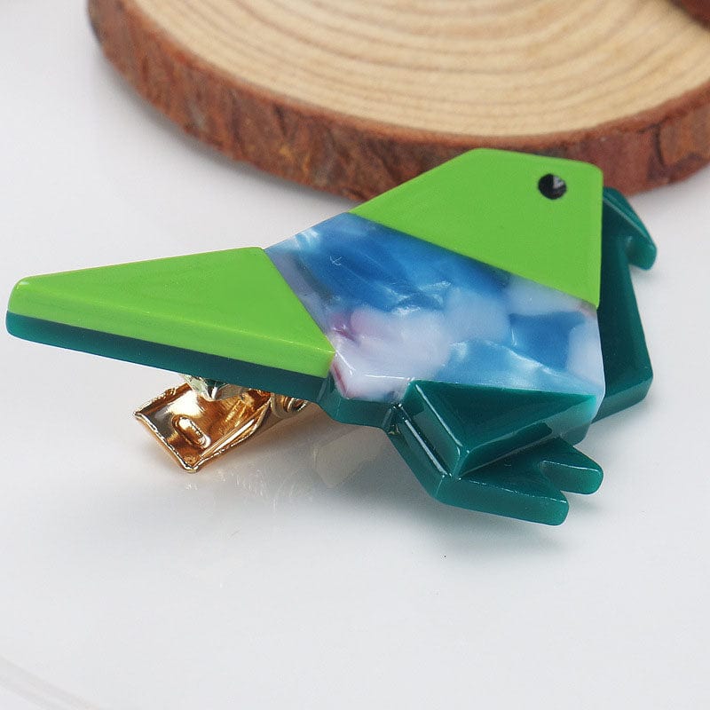 Small  Green Block Bird Hair Clip | NueShiny