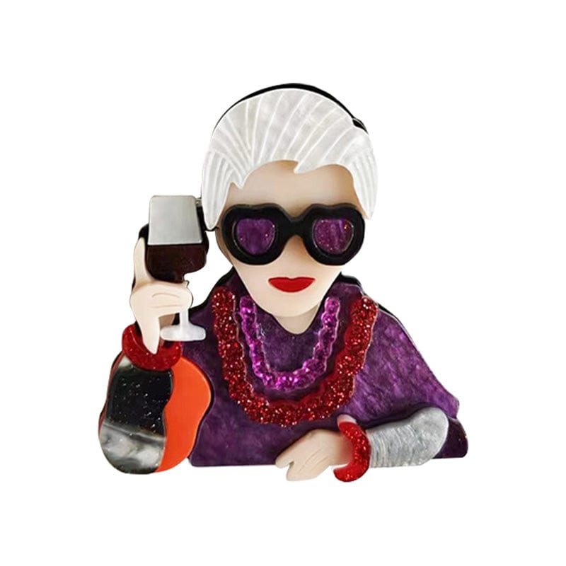 Pueple Quirky cool lady brooch holding a wine glass | NueShiny