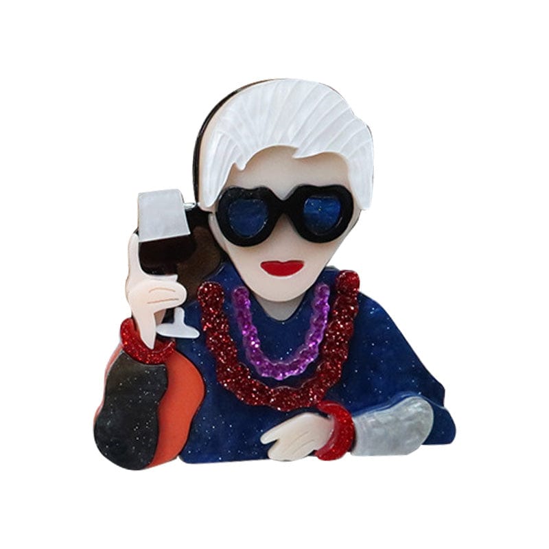 Blue Quirky cool lady brooch holding a wine glass | NueShiny