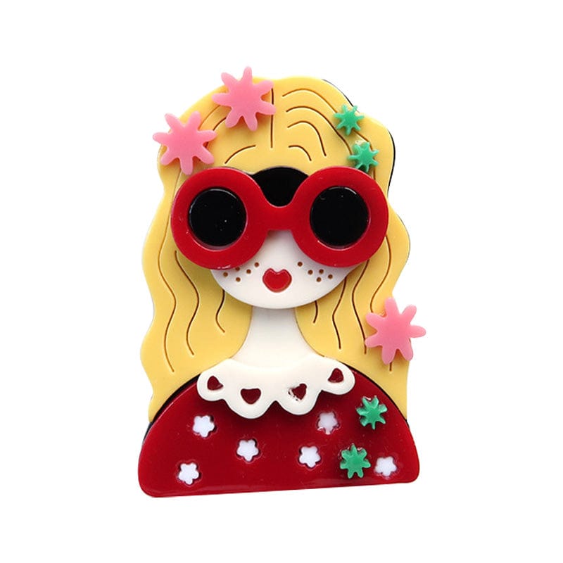 Unique retro lady with sunglasses brooch | NueShiny