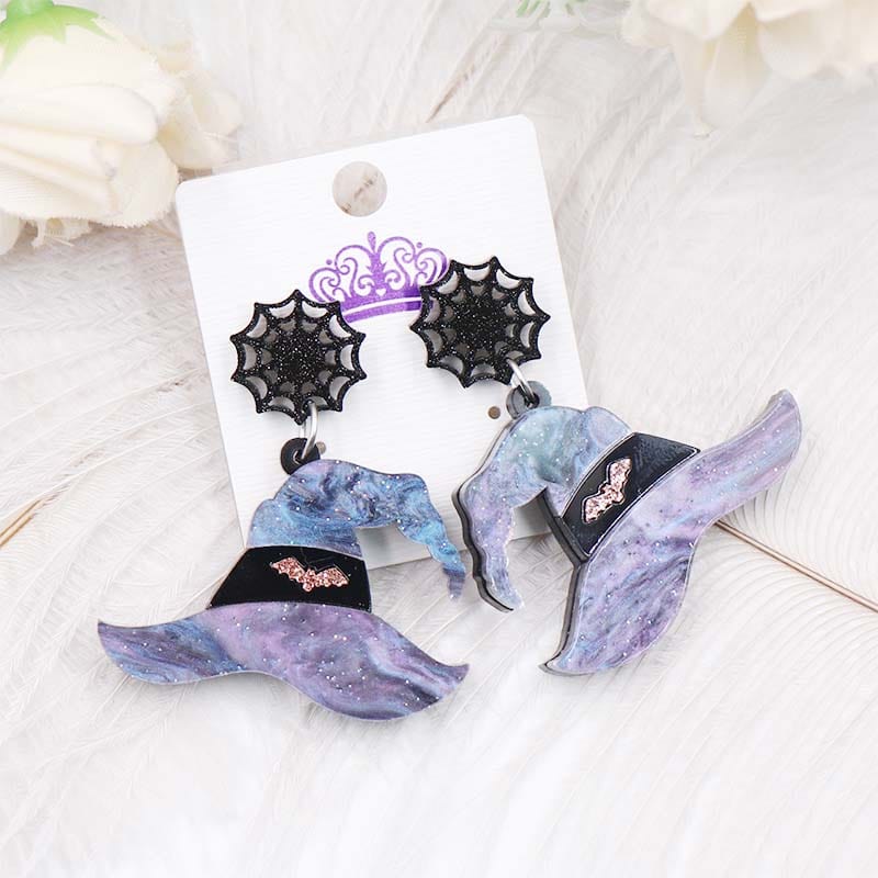 Witch Hat and Spider Web Acrylic Earrings | NueShiny