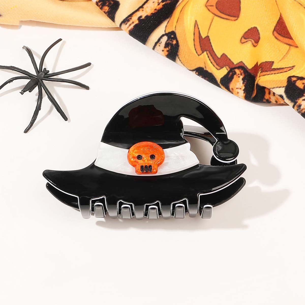 Medium  Magic Hat-Orange Skull  White hatband Hair Claw | NueShiny