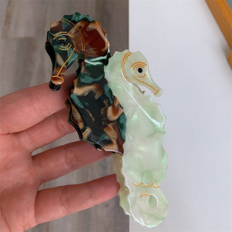 Large  Light green + blue double seahorse Hair Claw | NueShiny