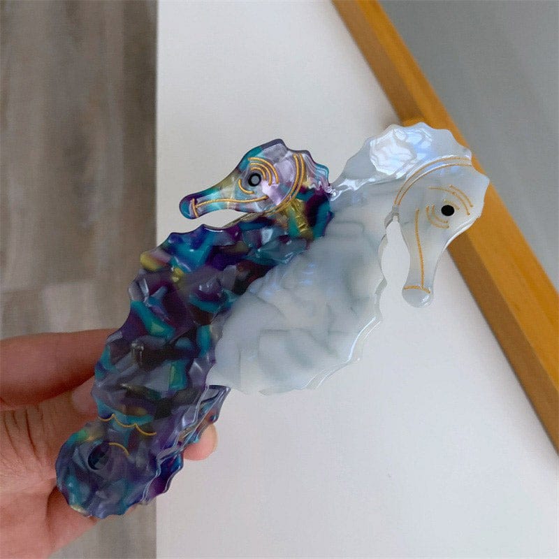 Large  Light blue + blue-purple texture double seahorse  Hair Claw | NueShiny