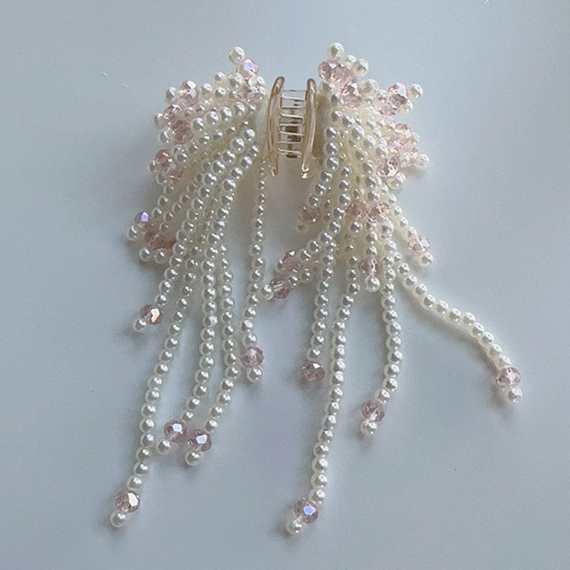 Mini Champagne Pearl Tassel Hair Claw | Nueshiny