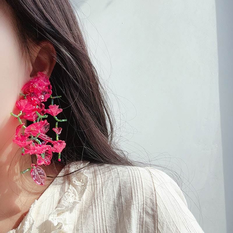 Exaggerated Flower Earrings In Red | Nueshiny