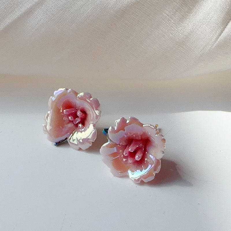 Small Ceramic Flower Earrings Dark Pink | Nueshiny