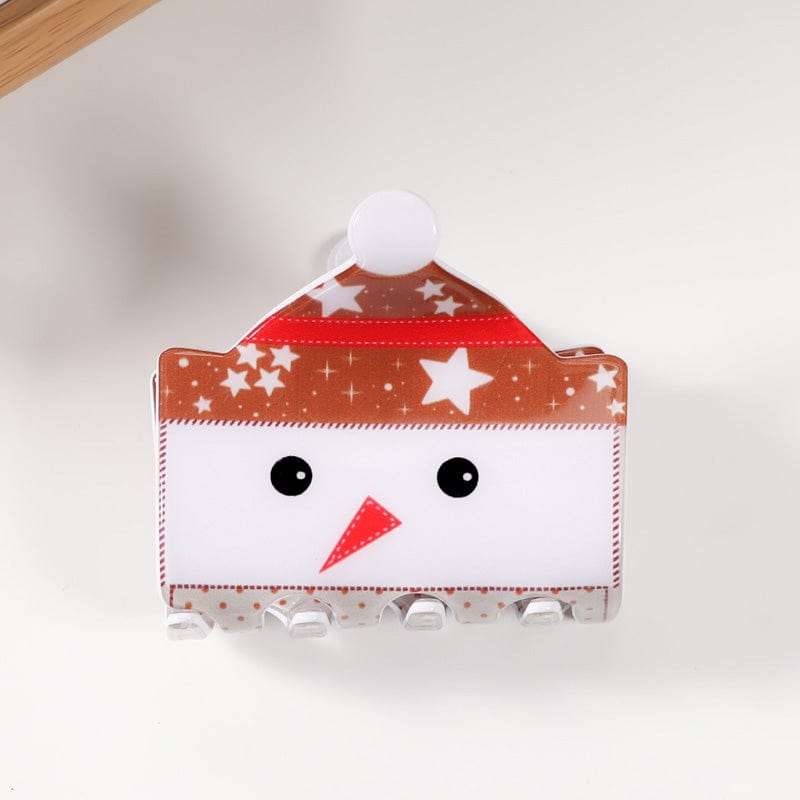 Small Brown Santa Hat Snowman Hair Claw  | Nueshiny