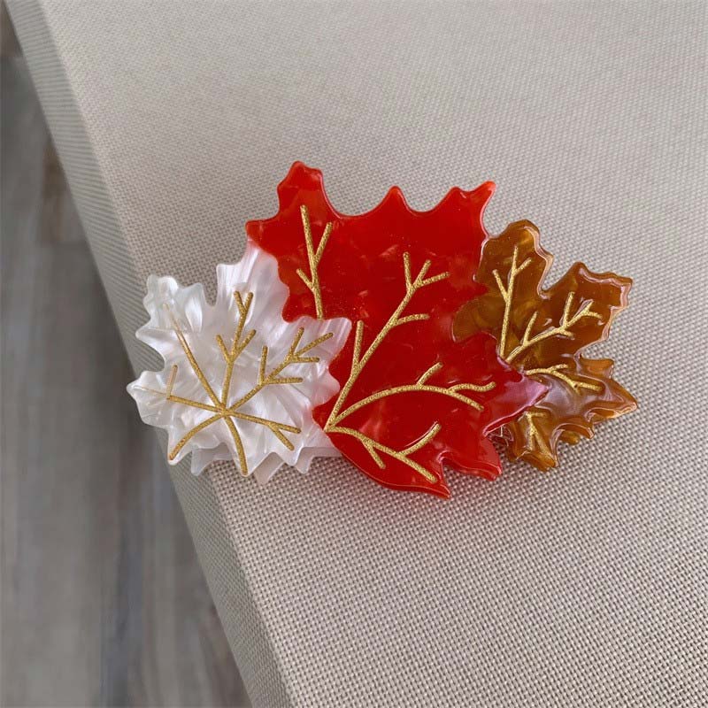 Medium Red, White And Brown Maple Leaves Hair Claw | NueShiny