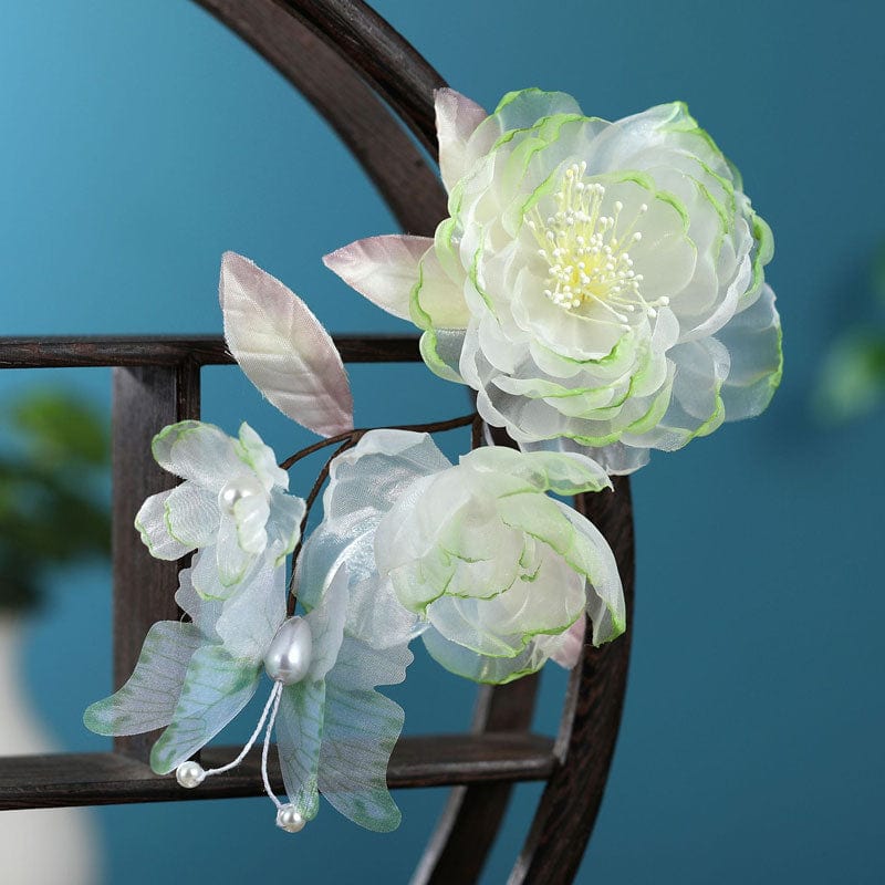 Jumbo Green Edge Peony Lace Side Clip | Nueshiny