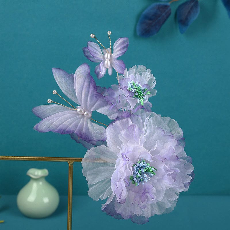 Jumbo Purple Peony Flower With Butterfly Hair Claw | Nueshiny