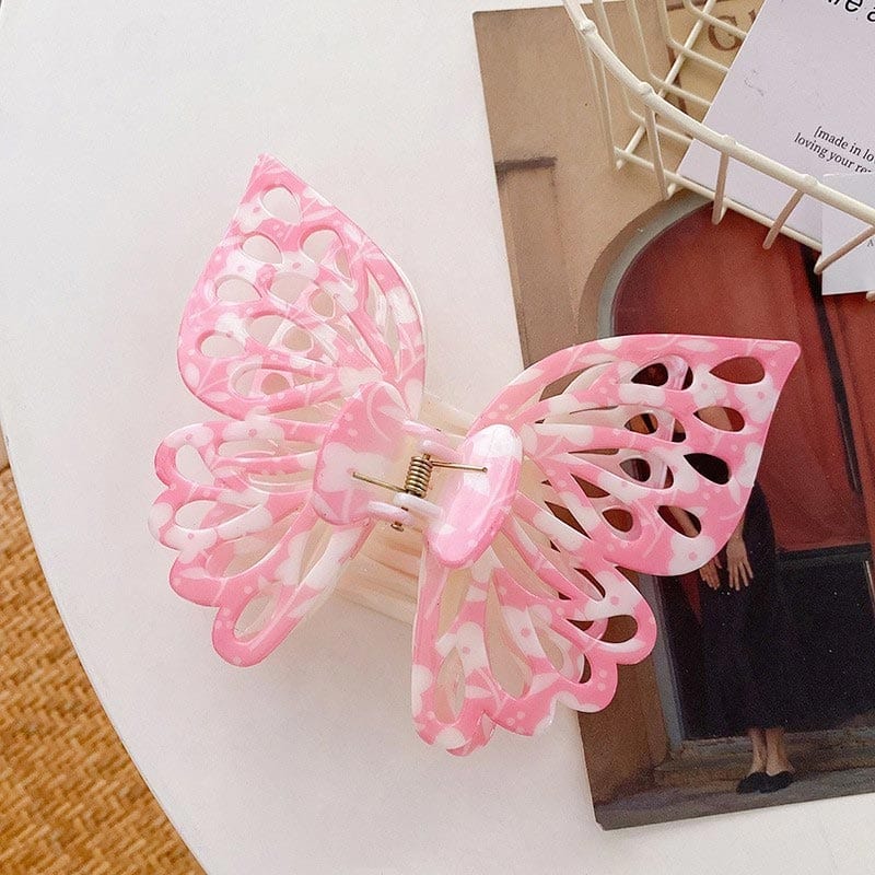 Large  Printed Pink Hollow Butterfly Hair Claw | NueShiny