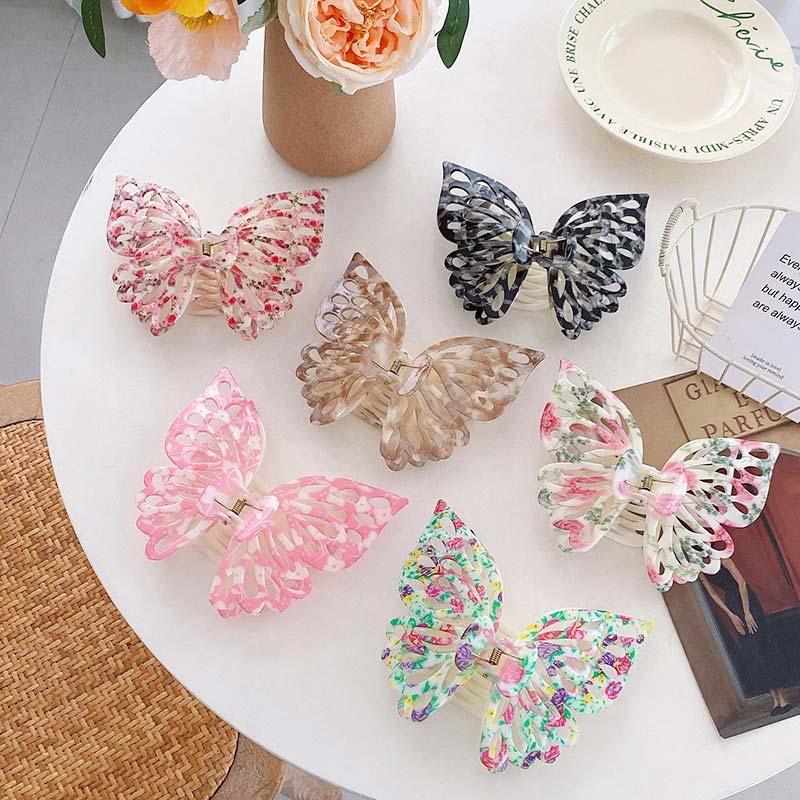 Large  Printed Pink Hollow Butterfly Hair Claw | NueShiny